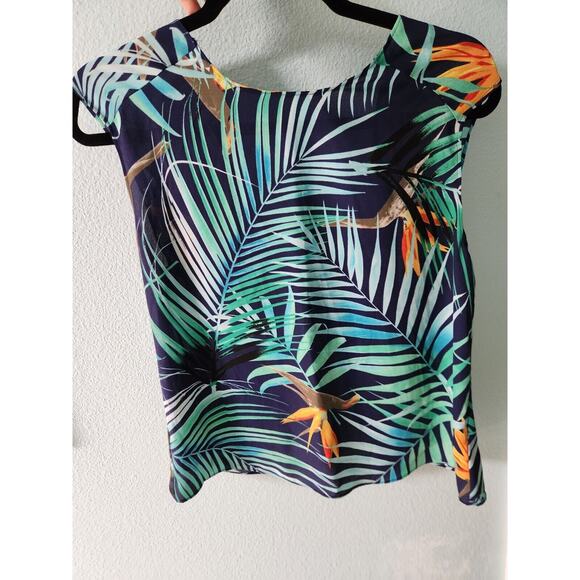 Express Backless Tank Top Blouse Tropical Hawaiian Back Bow Cutout Women Small - Picture 5 of 11